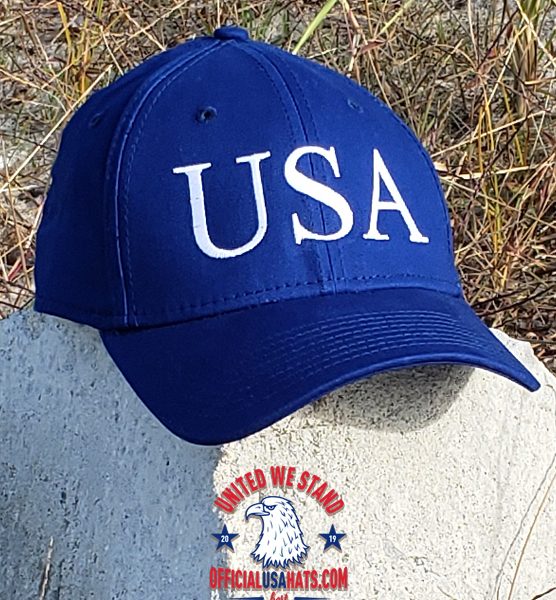Blue USA Hat - Front on beach stone