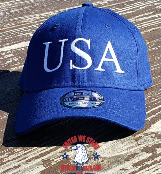 Blue USA Hat - Front on wood table