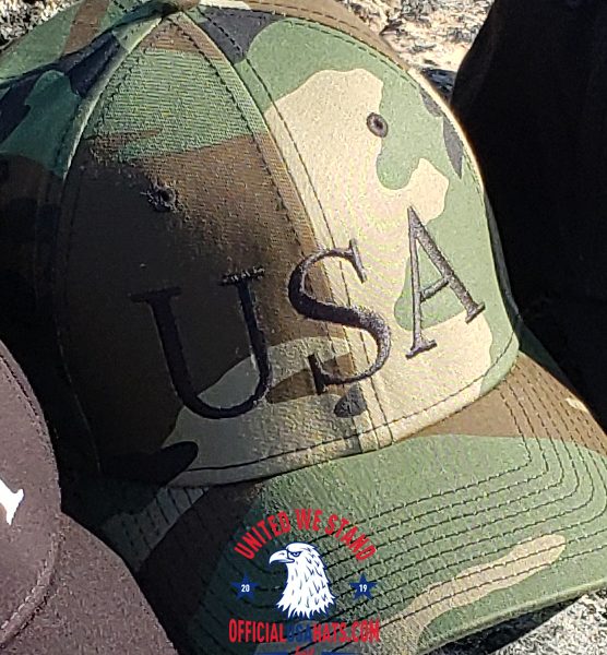 Camo USA Hat - Front on stone close up