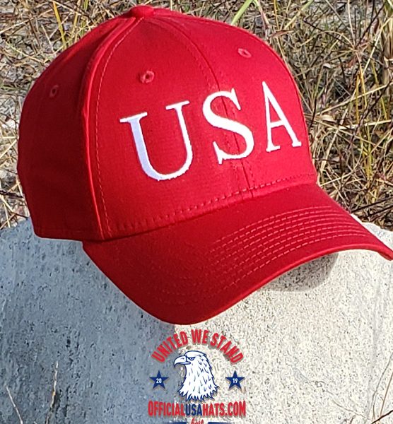 Red USA Hat - Front on beach stone