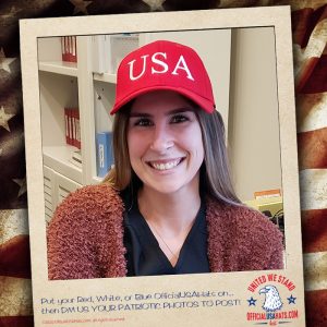 Smiling American girl in Red USA Hat
