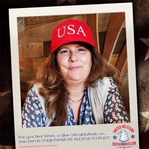 Awesome patriotic lady in our Red USA hat