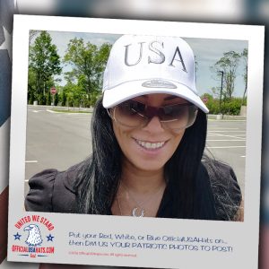 Girl wearing an Official White USA Hat