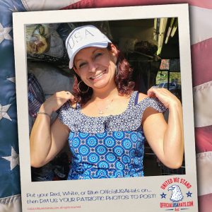 Happy lady with white USA hat on